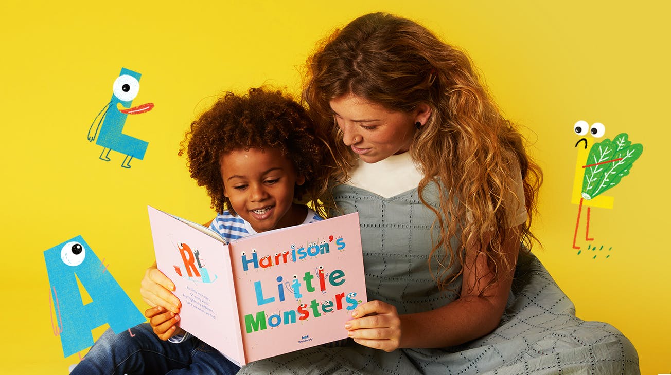 Mother and Child reading My Little Monsters